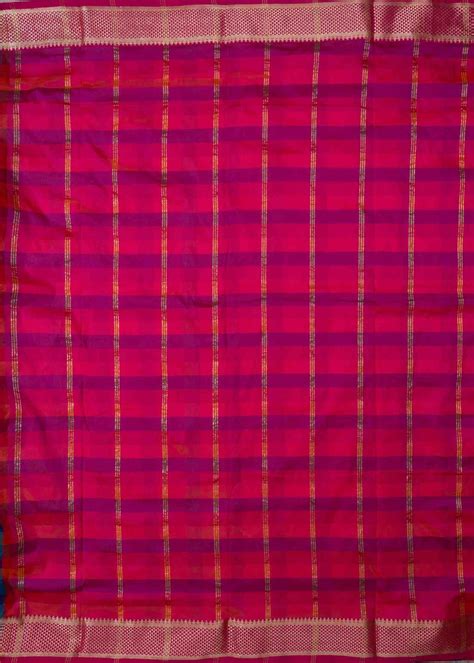 Paalum Pazham Checks 9 Yards Semi Silk Saree with Gold Zari (3 Inch) B ...