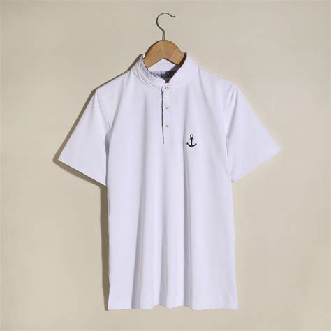 stiffcollar Soft Cotton Rich Milky White Polo Tshirt with Mandarin ...
