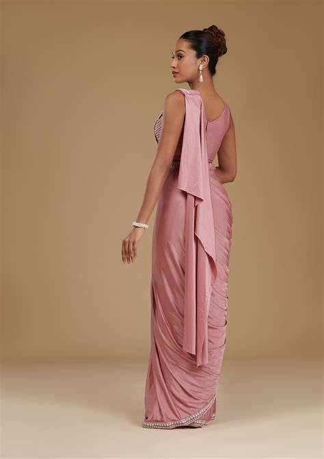 Buy Onion Pink Pearlwork Satin Saree - Koskii