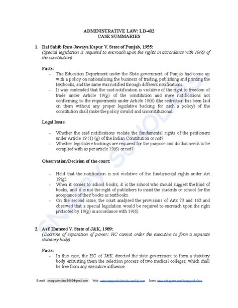 Administrative LAW CASE Summaries - ADMINISTRATIVE LAW: LB- CASE ...