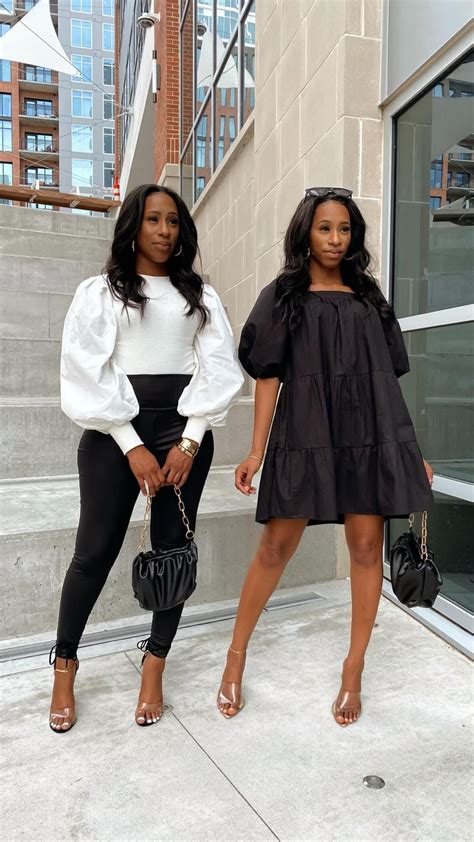 White puff sleeve top outfit and black babydoll dress stylish fall 2021 ...