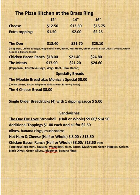 Brass Ring Menu With Prices at Rick Weiss blog