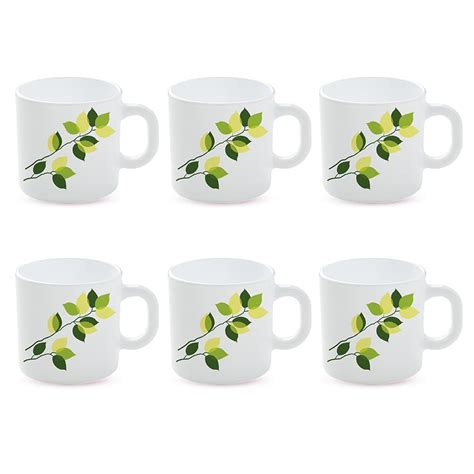 Larah by BOROSIL Silk Series Green Leaves Opalware Tea/Coffee Mug Set ...