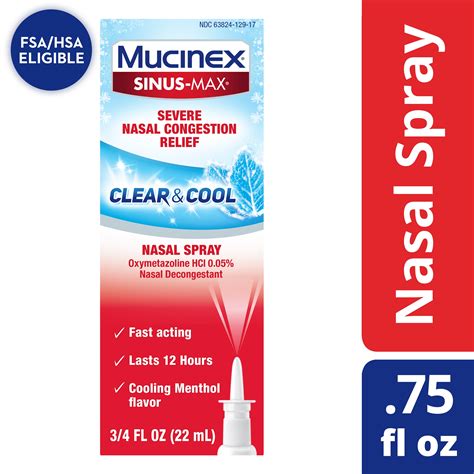 Mucinex Sinus-Max Severe Nasal Congestion Relief Clear & Cool Nasal ...