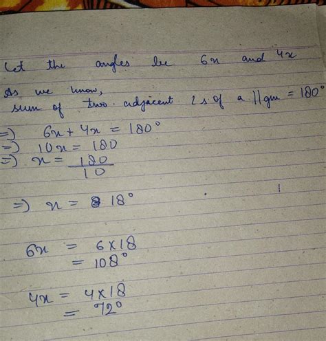 6. The measure of two adjacent angles of a parallelogram in the ratio ...