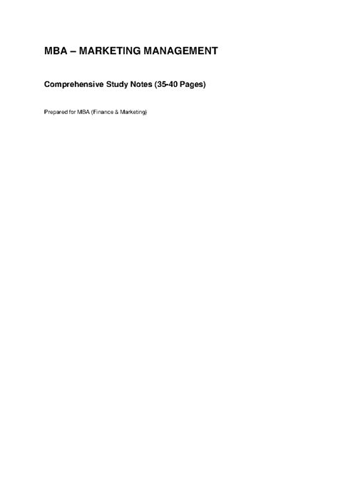 MBA (Finance Marketing) Marketing Management Comprehensive Notes - Studocu