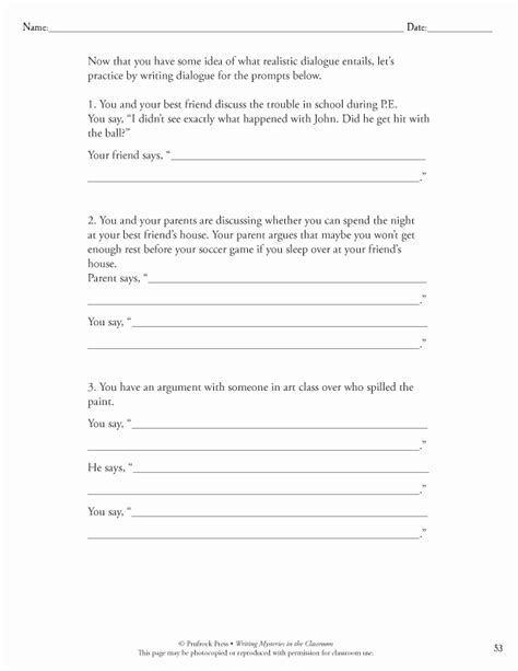 Dialogue Worksheets Middle School Fresh Dialogue Writing Worksheet for ...