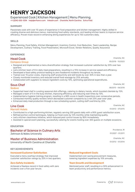 Image result for Cook Resume Examples