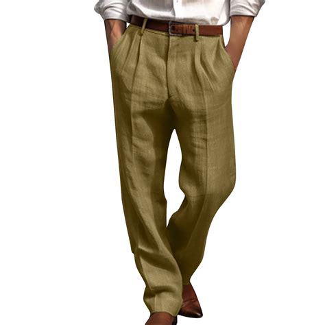 Mens Cotton Linen Pants Pleated Front Loose Fit Dress Pants Slacks ...