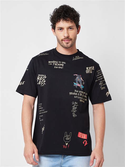 Spykar ROUND NECK HALF SLEEVES Black T-shirt For Men