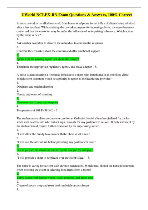 NCLEX-RN Uworld Test Questions With 100% Correct Answers 2024 - Nclex ...