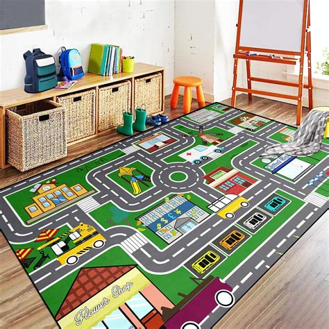 Amazon.com: Car Rugs for Kids Toy Car Road Rug for Playroom, Car Traffic Road Play Mat Carpets ...