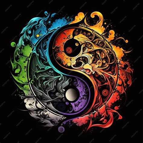 Premium Photo | A colorful yin yang symbol with a dragon and the word ...