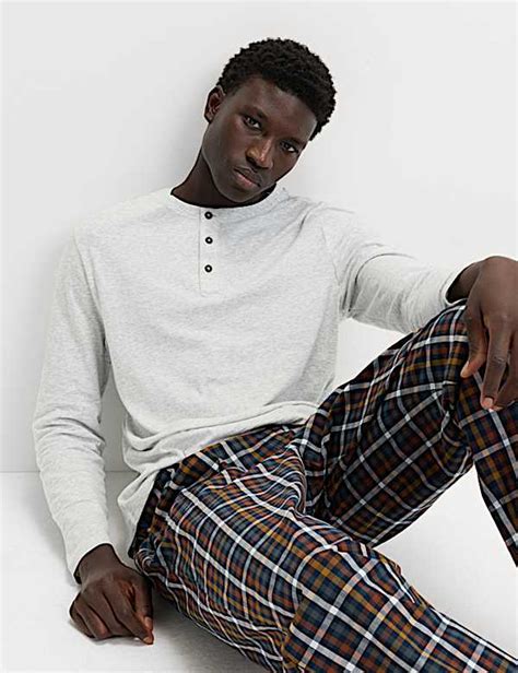 Buy Pure Cotton Henley Checked Pyjama Set at Marks & Spencer