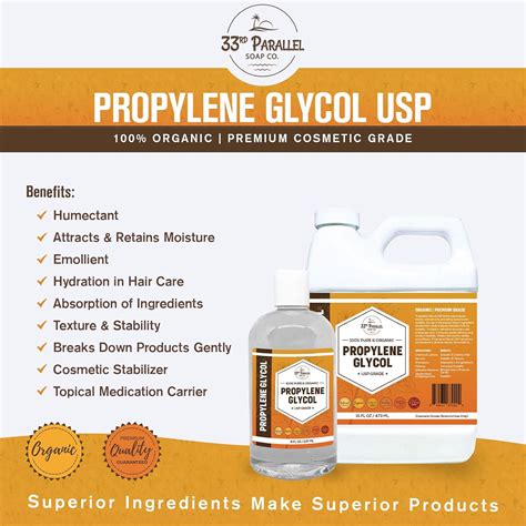 33RD PARALLEL SOAP CO. Propylene Glycol USP (32 oz) Certified Food ...