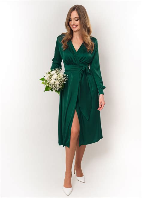 Emerald green wrap dress silk dress wrap dress bridesmaid dress wedding guest dress women dress ...