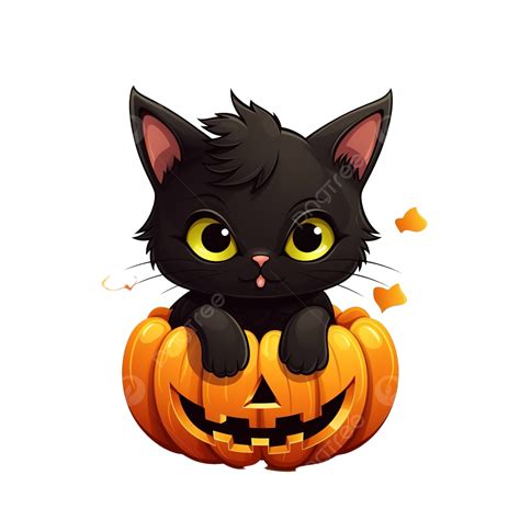 Cute Black Cat In A Halloween Pumpkin With Funny Eyes, Cartoon Vector ...