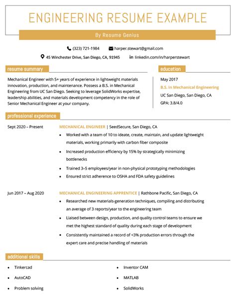 Civil Engineer Resume Example 的图像结果