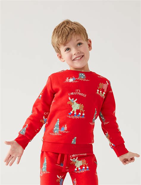 Buy Cotton Rich Christmas Print Sweatshirt at Marks & Spencer