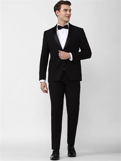 Peter England Elite Men Black Solid Single-Breasted Slim-Fit 2-Piece ...