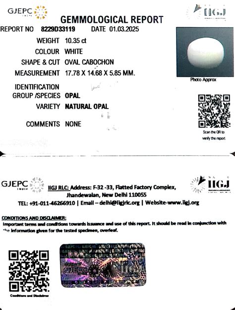 10.35/CT Natural Opal with Govt. Lab Certificate | Gem Selections