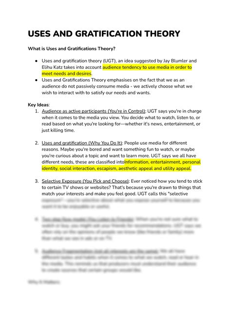 SOLUTION: Simplified notes on uses and gratification theory - Studypool