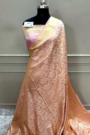 Baby Pink Jamawar Katan Silk Banarasi Saree – Mohsin Textiles