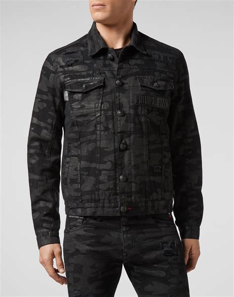 Black camo denim jacket online