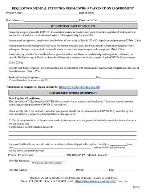 Fillable Online Request for Medical Exemption from COVID-19 vaccination ...