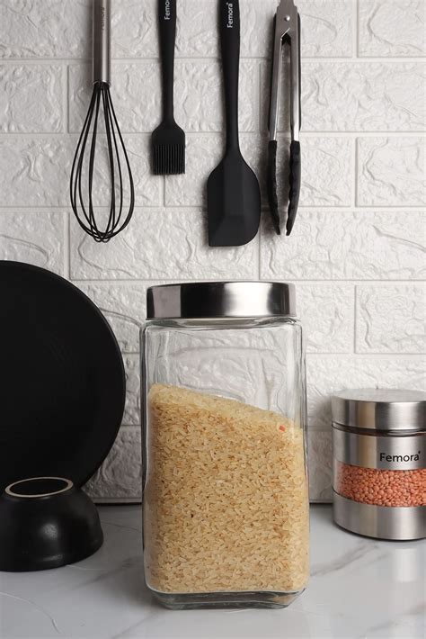 Femora Clear Glass Octo Kitchen Storage Jars, 2000 ml, Free Replacement ...