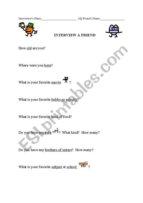 Friend Interview Worksheet 的图像结果