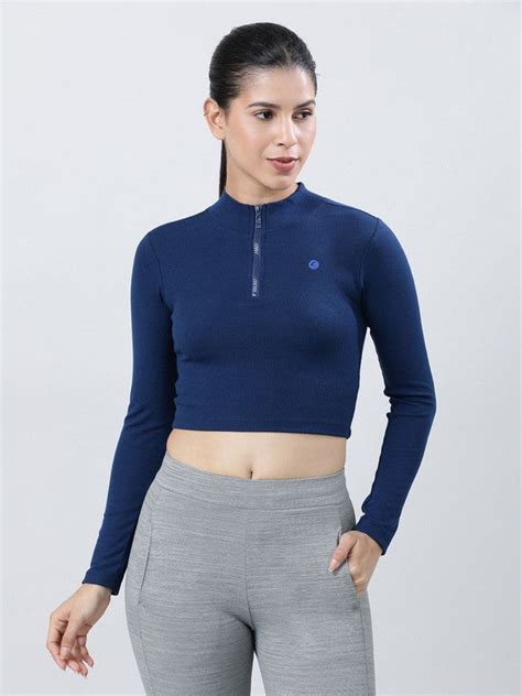 Women Navy Solid Crop Top STUNNER TANK -04-Navy - Lovable India