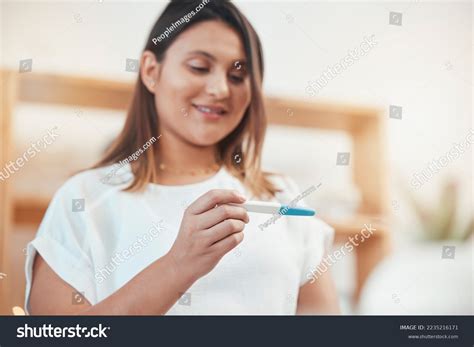 Happy Woman Pregnancy Test Results Home Stock Photo 2235216171 ...