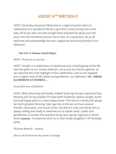 Image result for 18th Birthday Program Script Sample