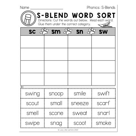 Sub Plans - Middle of Year - Phonics S Blends - S Blend Word Sort ...