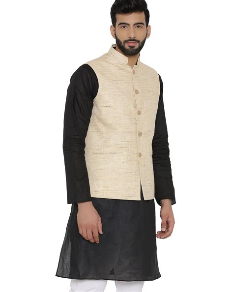 Buy Beige WINTAGE Textured Waistcoat with Mandarin Collar | AJIO
