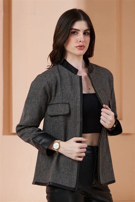 Shop Herringbone Women Wool Short Jacket - Exquisite Fashion Statement ...