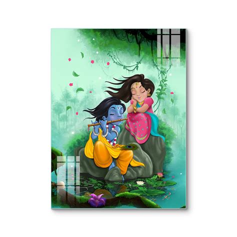 Modern Cute Radha Krishna Glass Wall Painting – Flair Glass