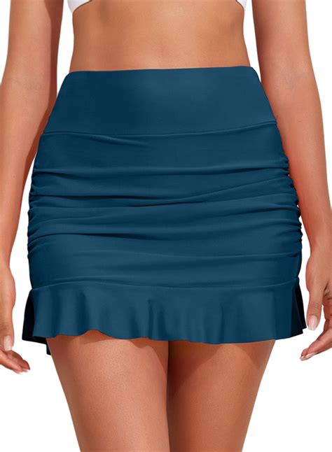 EVALESS Womens High Waisted Bikini Swim Skirt Bottom Ruched Tankini ...