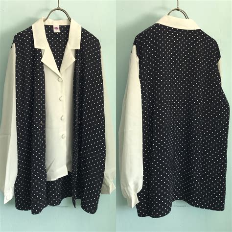 EURO dot pattern black and white layer shirt, used ladies / ユーロ古着 水玉 ...