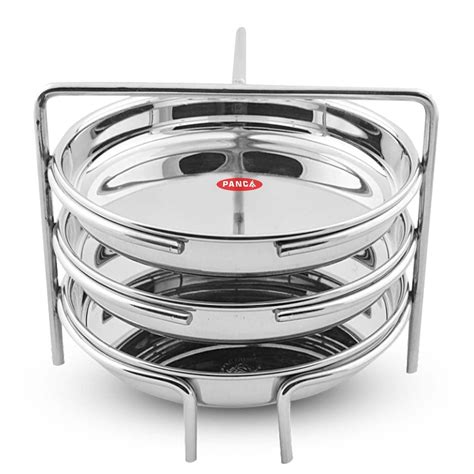 PANCA Stainless Steel Dhokla Maker, Thatte Idli Maker, 3 Big Plates, 16 ...