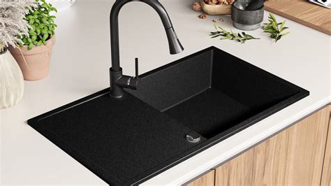 Zlewozmywak kuchenny granitowy jednokomorowy z dużym ociekaczem i dużą ...