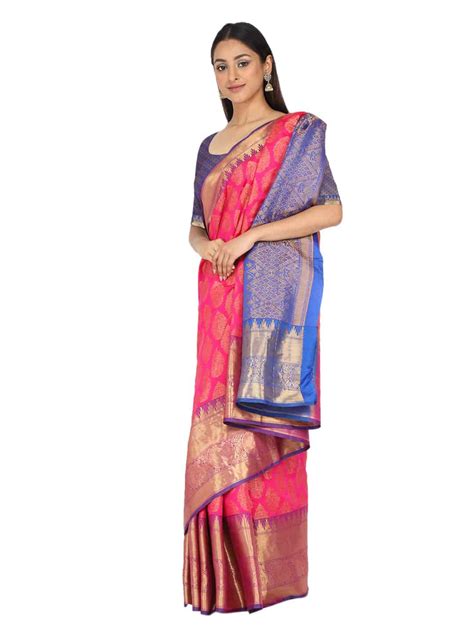 Pink-Golden Touch Woven Design Banarasi Saree – Silk Land