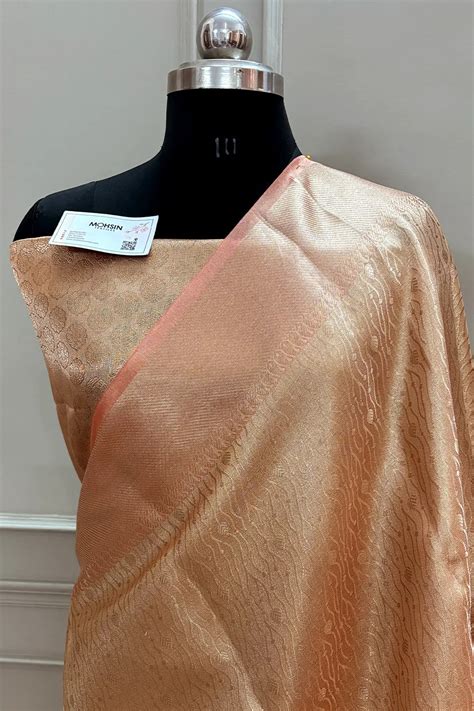 Light Peach Golden Zari Tissue Silk Banarasi Saree – Mohsin Textiles