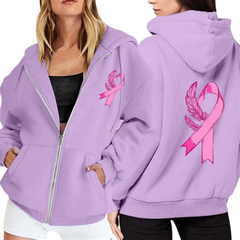 Breast Cancer Awareness Hoodies for Women 2025 Long Sleeve Zip Up ...