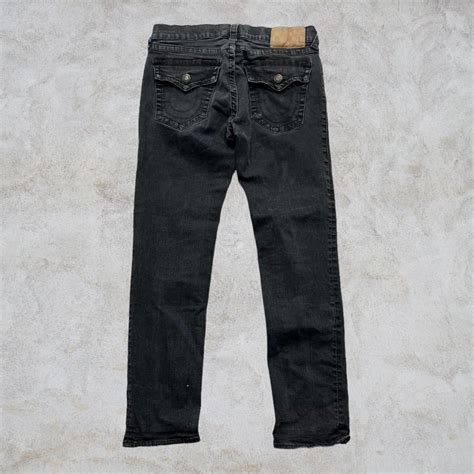 VINTAGE Y2K TRUE RELIGION BLACK DENIM SLIM FIT JEANS... - Depop