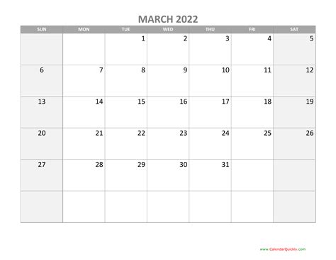 March Calendar 2022 with Holidays | Calendar Quickly