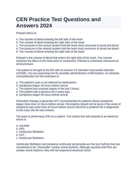 CEN Practice Test Questions and Answers 2024 | Exams Nursing | Docsity