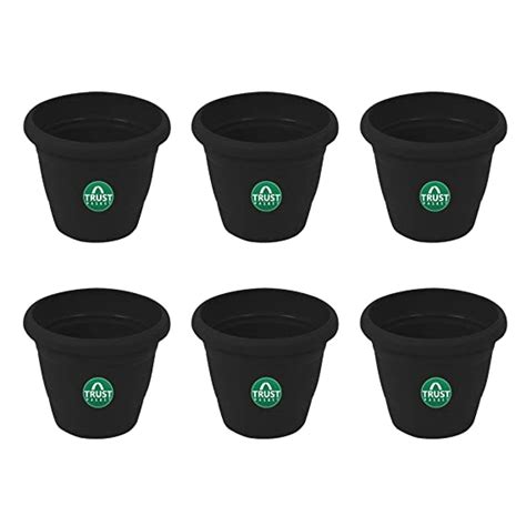 TrustBasket UV Treated Plastic Round Pot (6 Inches) -Black Color - Set ...