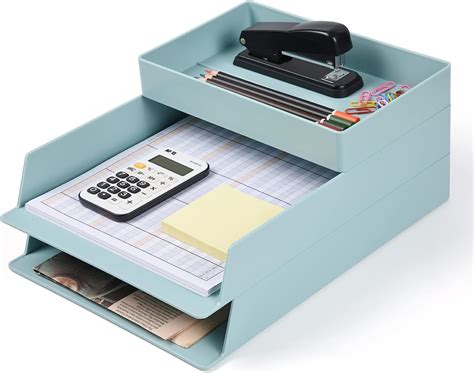 Stackable Desktop Paper Tray Organizer, 3 Tier Letter Tray Vertical ...